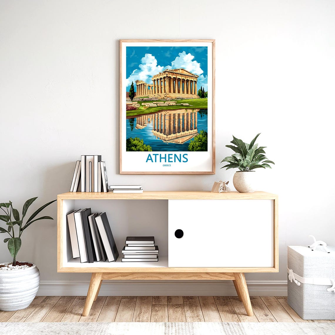 Athens Parthenon Perfect Mirror Lake Reflection Illustrated Poster - Image 2