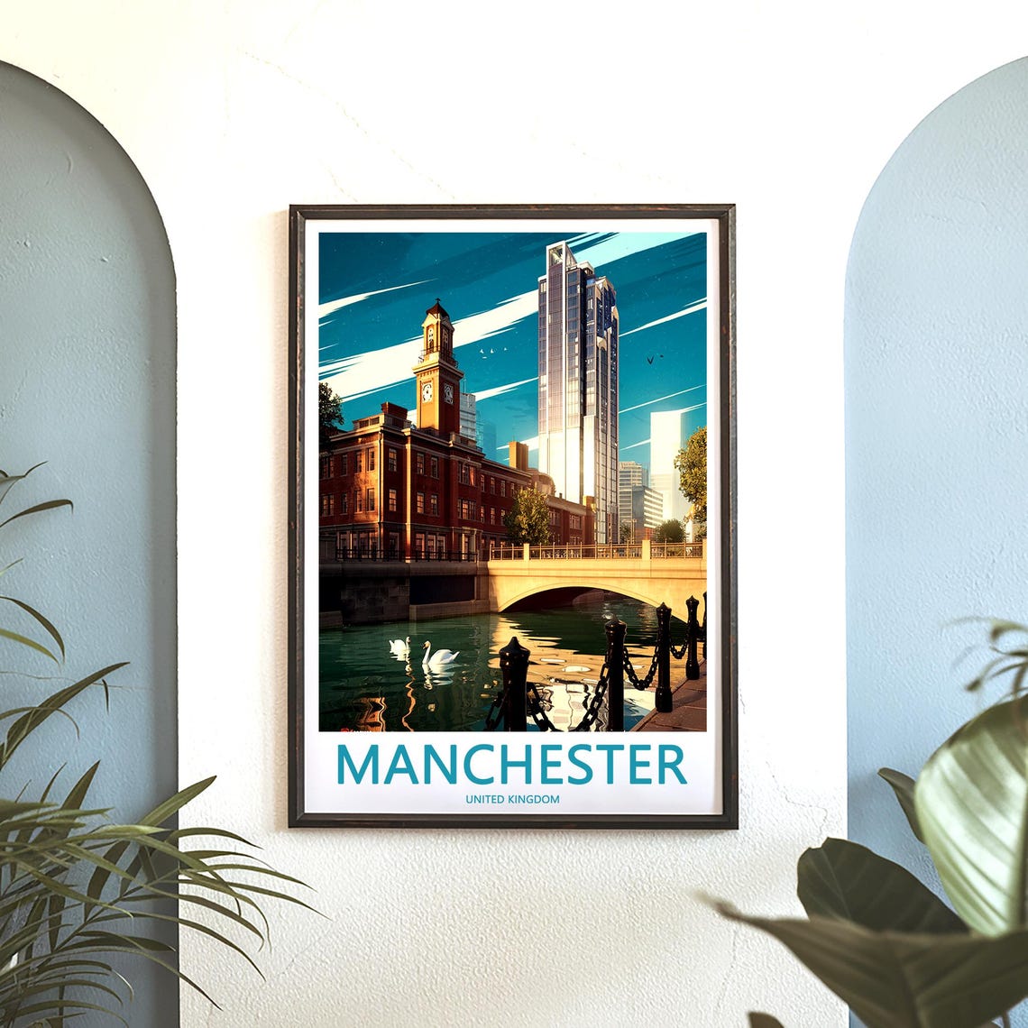 Manchester United Kingdom Clock Tower Skyscraper Swans Poster - Image 3