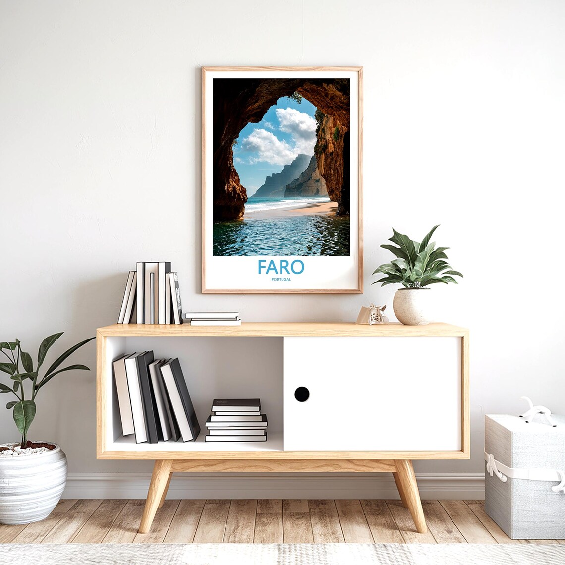 Faro Portugal Golden Rock Cave Arch Opening to Turquoise Beach Poster - Image 2