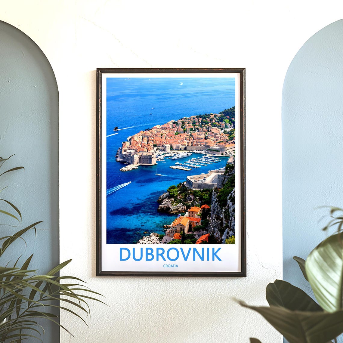 Dubrovnik Croatia Cliffside Harbor Aerial Bright Blue Sea Poster - Image 3