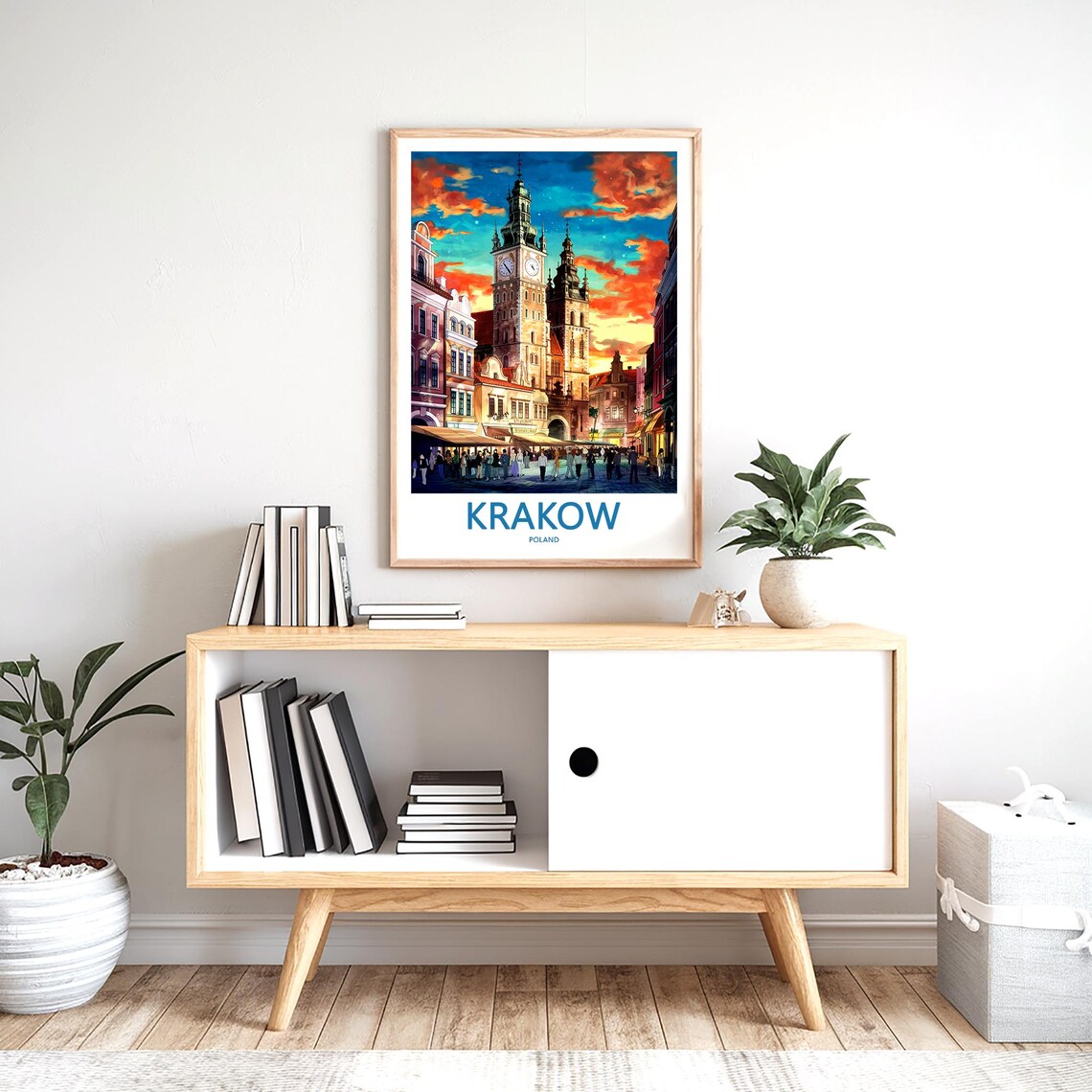 Krakow Main Market Square Dusk with the Two Towers Travel Poster - Image 2