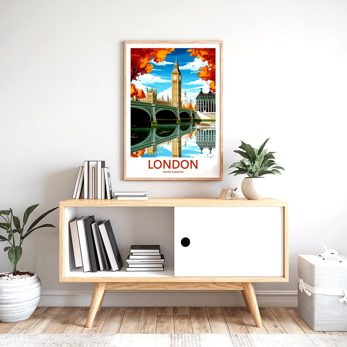 Big Ben and Westminster Bridge Mirror Reflection Autumn Poster - Image 2