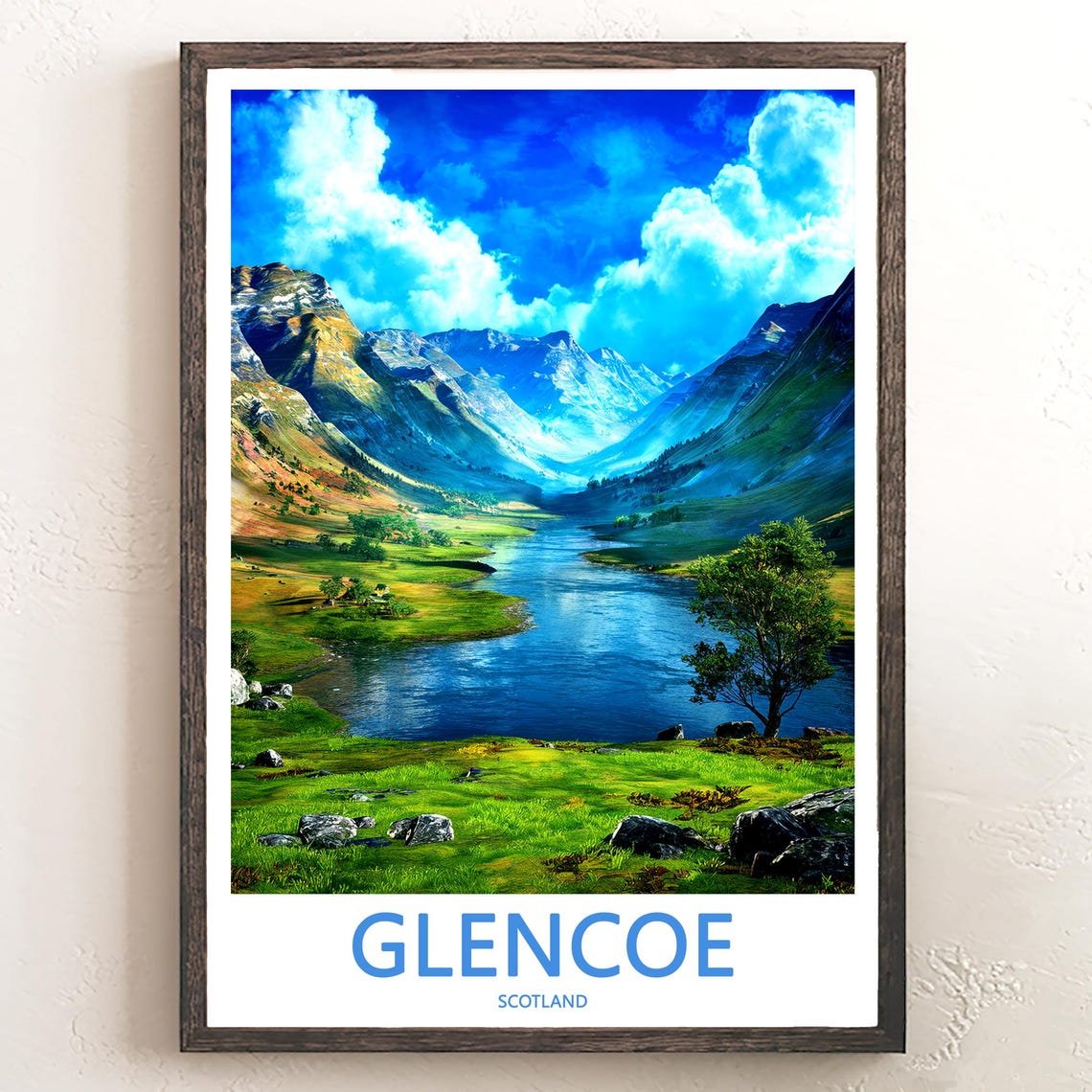 Glencoe Scotland Illustrated Serene Highland Loch Valley Poster