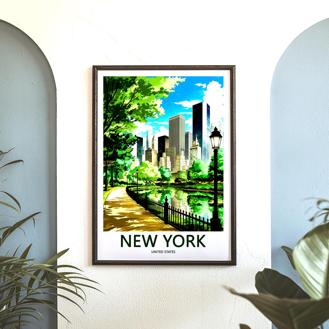 Serene Central Park Pond with the Manhattan Skyline Behind Poster - Image 3