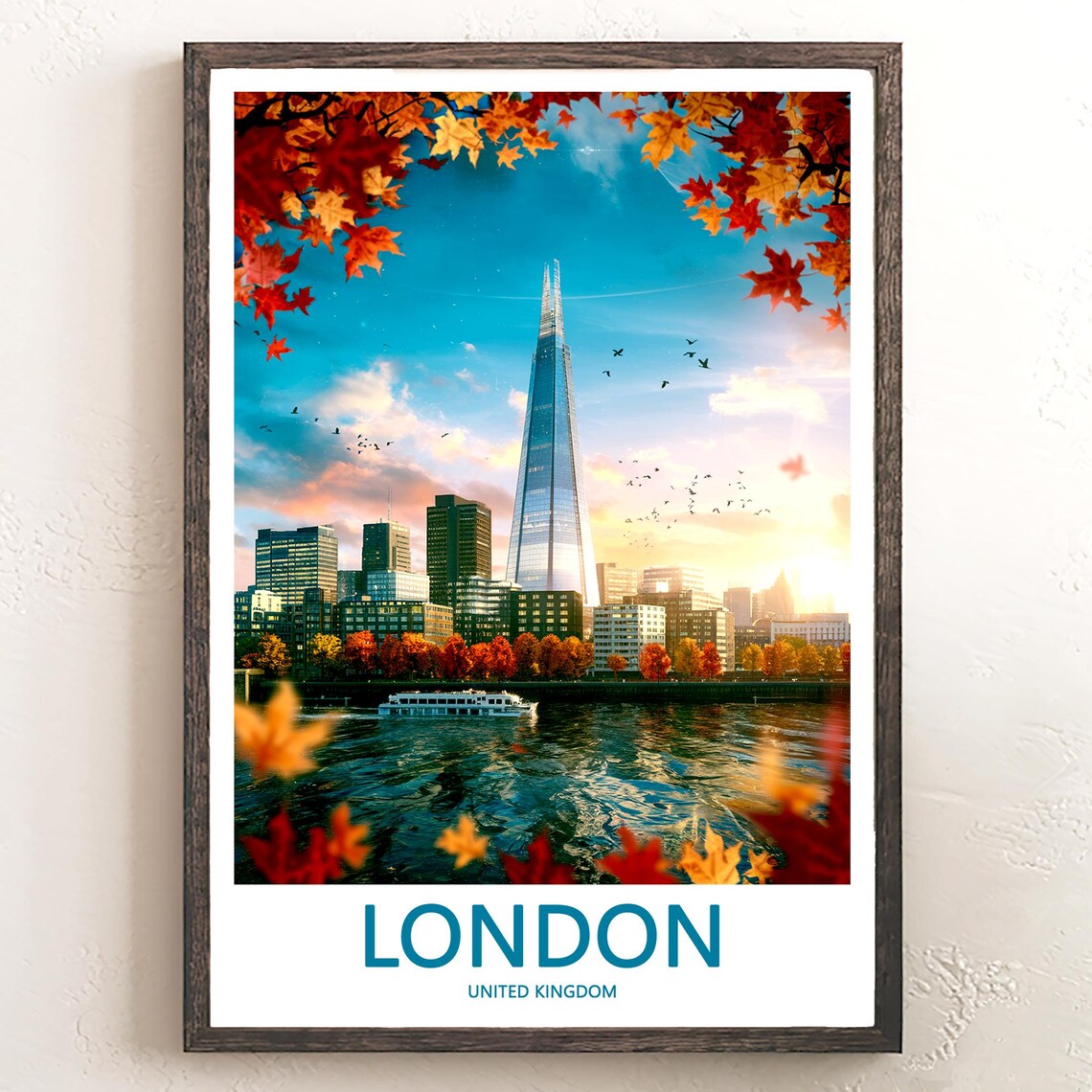 The Shard at Dusk Over the River Thames in Autumn Glow Poster