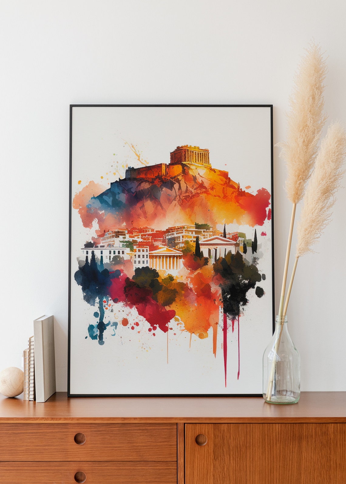 Athens Greece Watercolor Acropolis with Parthenon Temple Poster