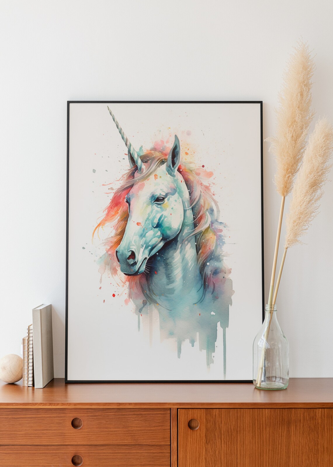 Dreamy Unicorn Head with Spiral Horn Pastel Watercolor Fantasy Poster