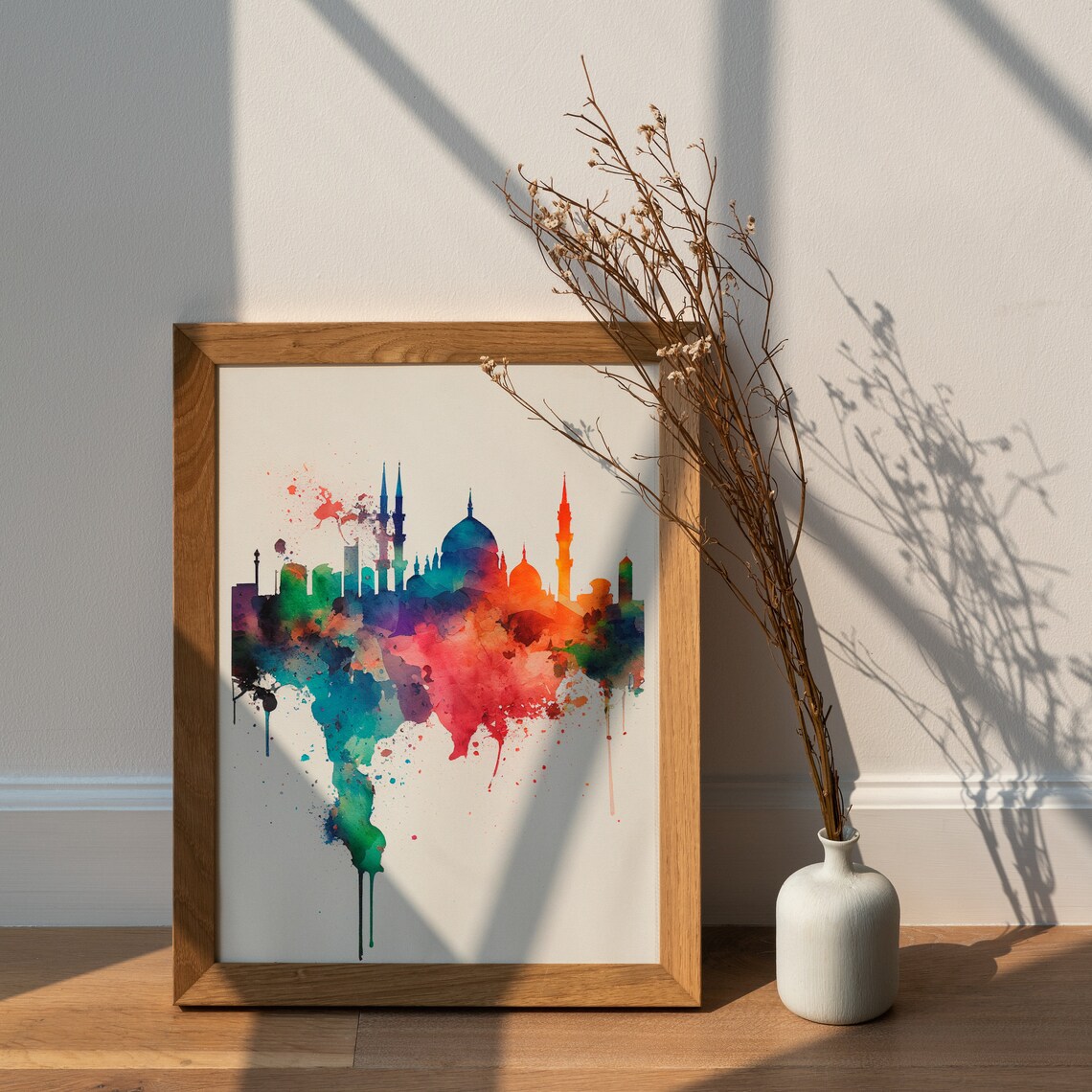 Istanbul Skyline Watercolor with Blue Mosque Minarets and Domes Poster - Image 2