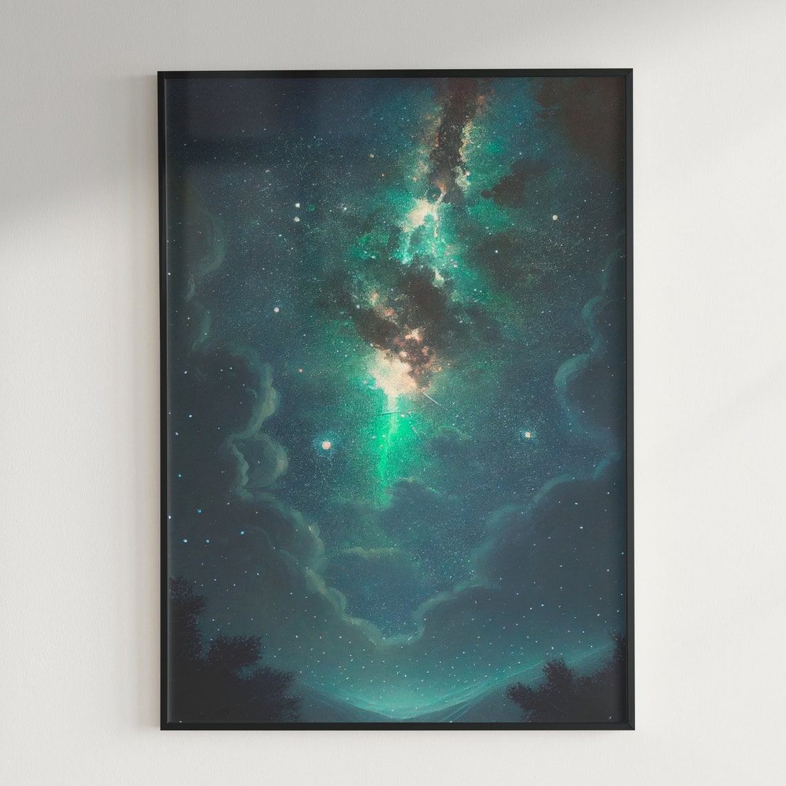 Emerald Green Milky Way Galaxy Night Sky Over Dark Forest Poster - Image 2