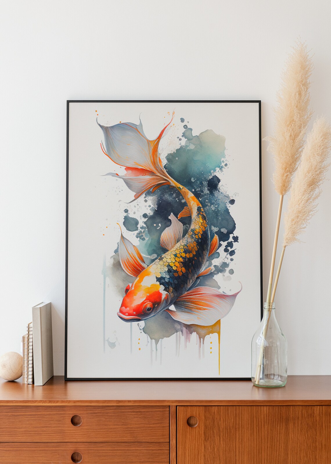 Japanese Koi Fish Watercolor Painting Colorful Splash Art Poster