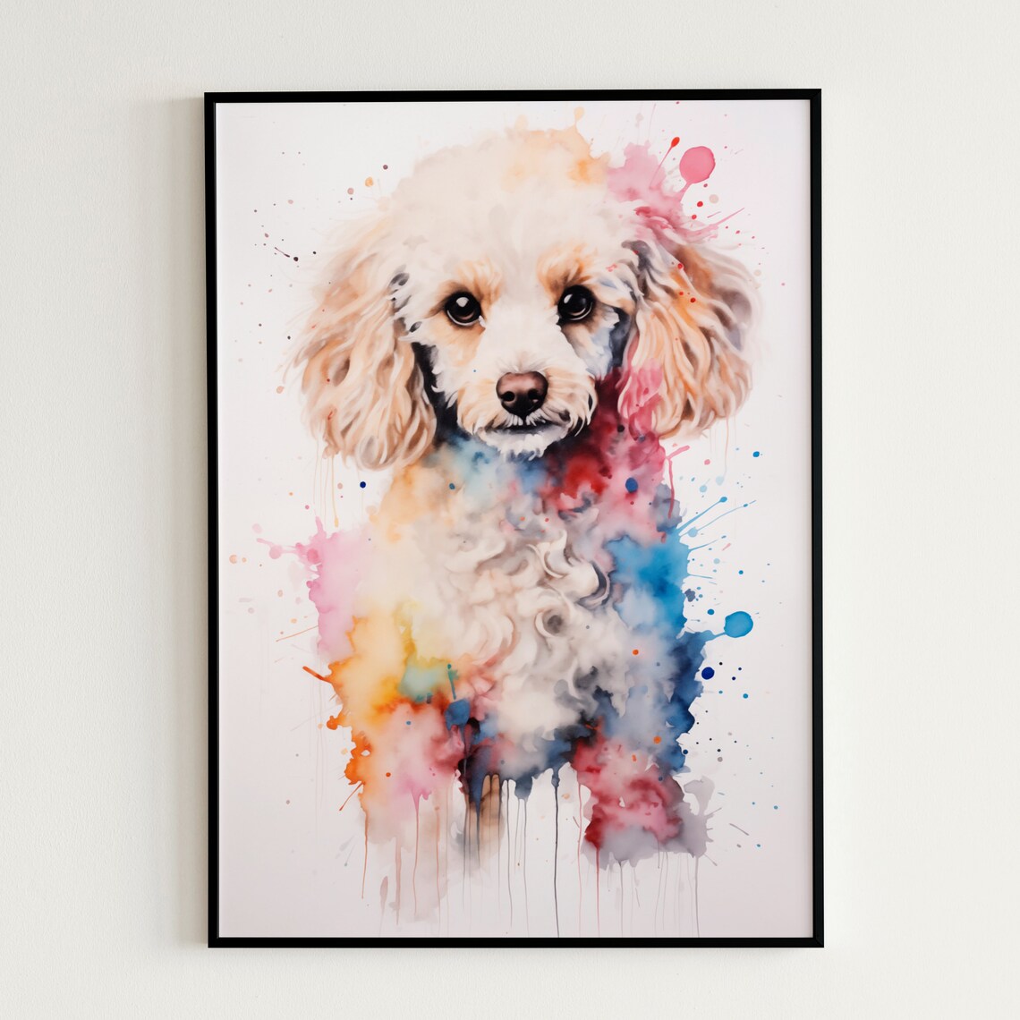 Cream Poodle Puppy Colorful Splash Watercolor Dog Portrait Poster