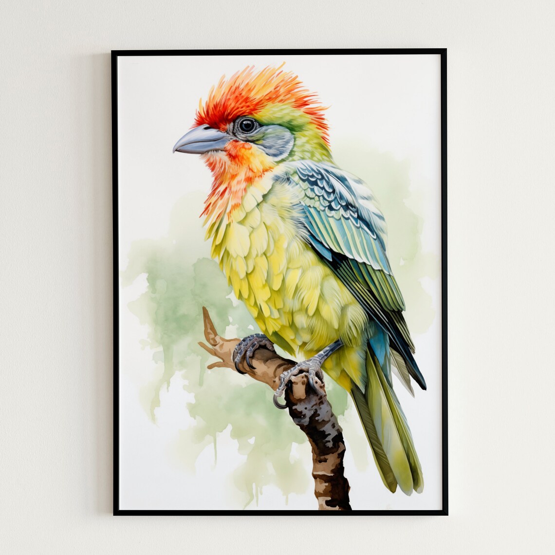 Red Crested Colorful Bird Watercolor Tropical Wildlife Art Poster