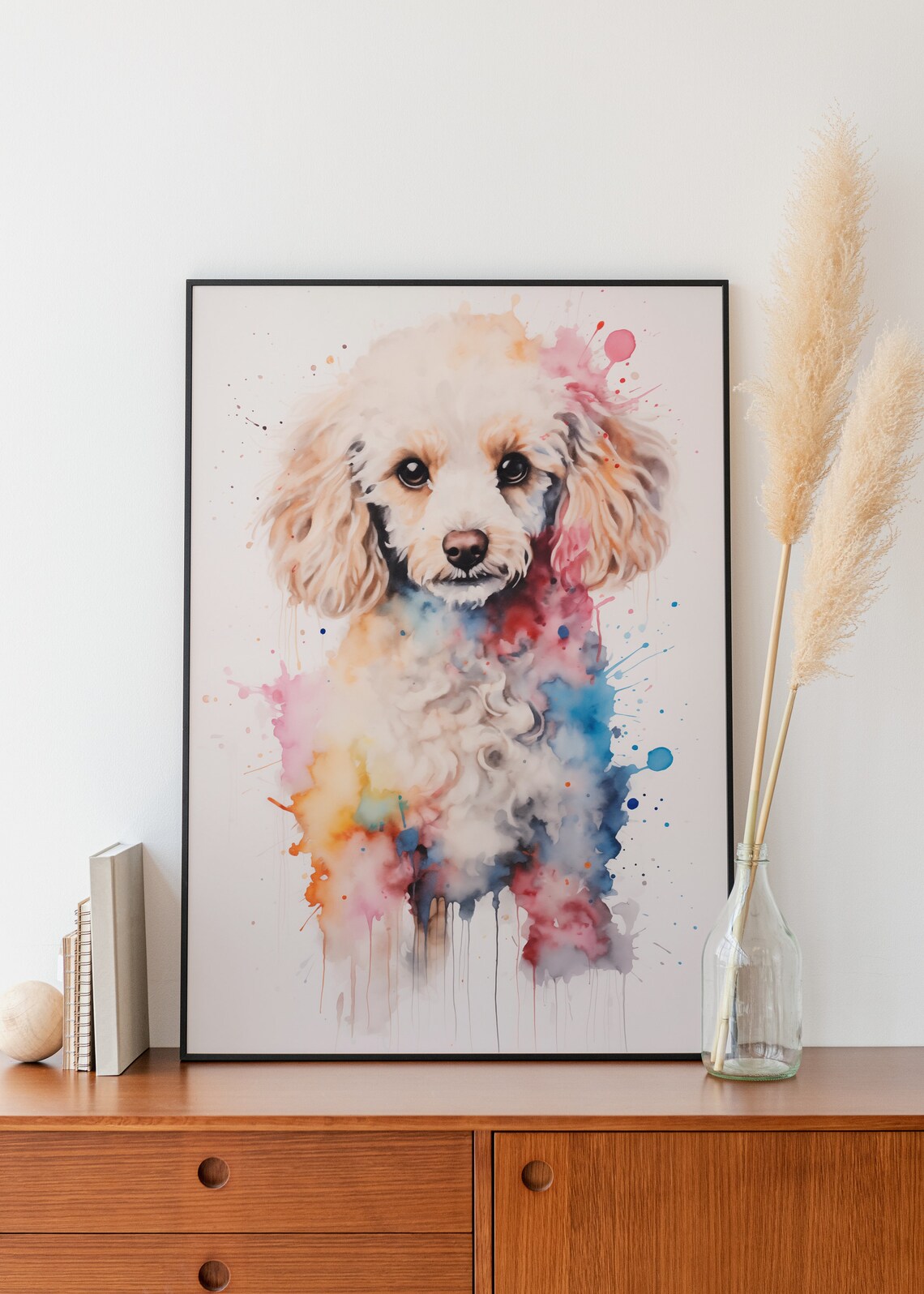 Cream Poodle Puppy Colorful Splash Watercolor Dog Portrait Poster - Image 3