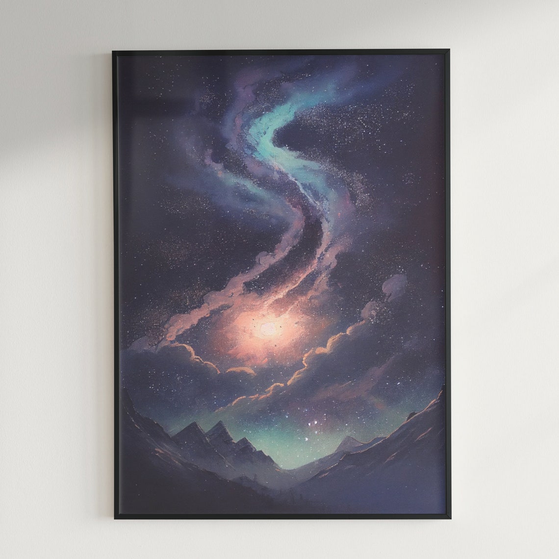 Aurora Nebula Swirls Above Dark Mountain Valley Night Poster - Image 2