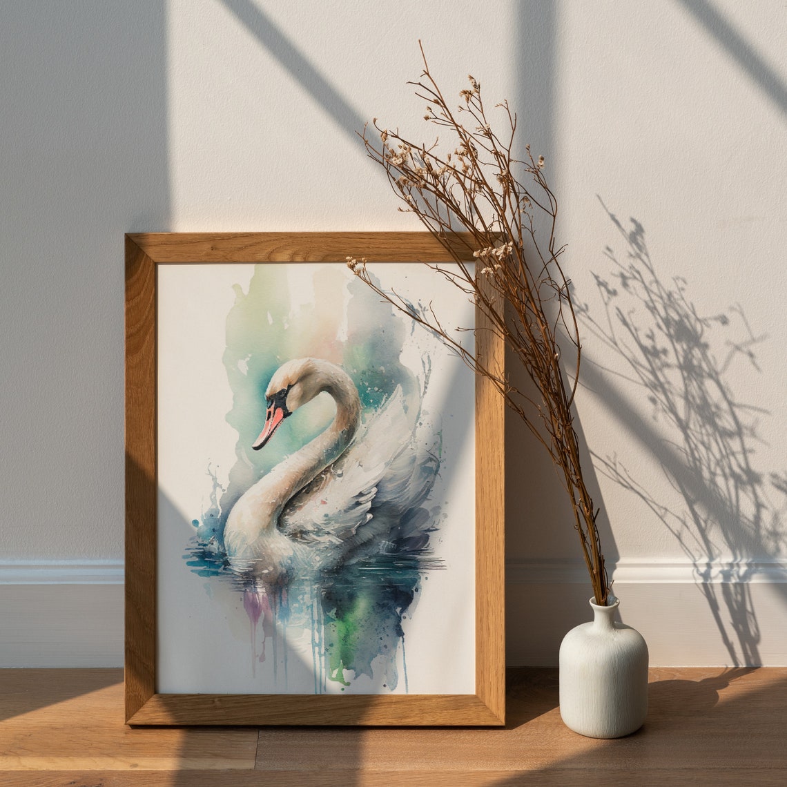 Mute Swan Gliding on Calm Lake Watercolor Bird Portrait Poster - Image 3