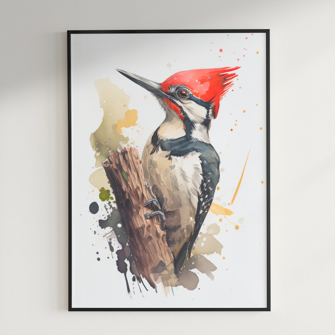 Woodpecker Wall Art Watercolor Woodpecker Wall Decor Airbnb Wall Art Nursery Animal Art Watercolor Bird Art Art Woodpecker Home Gift - Image 2