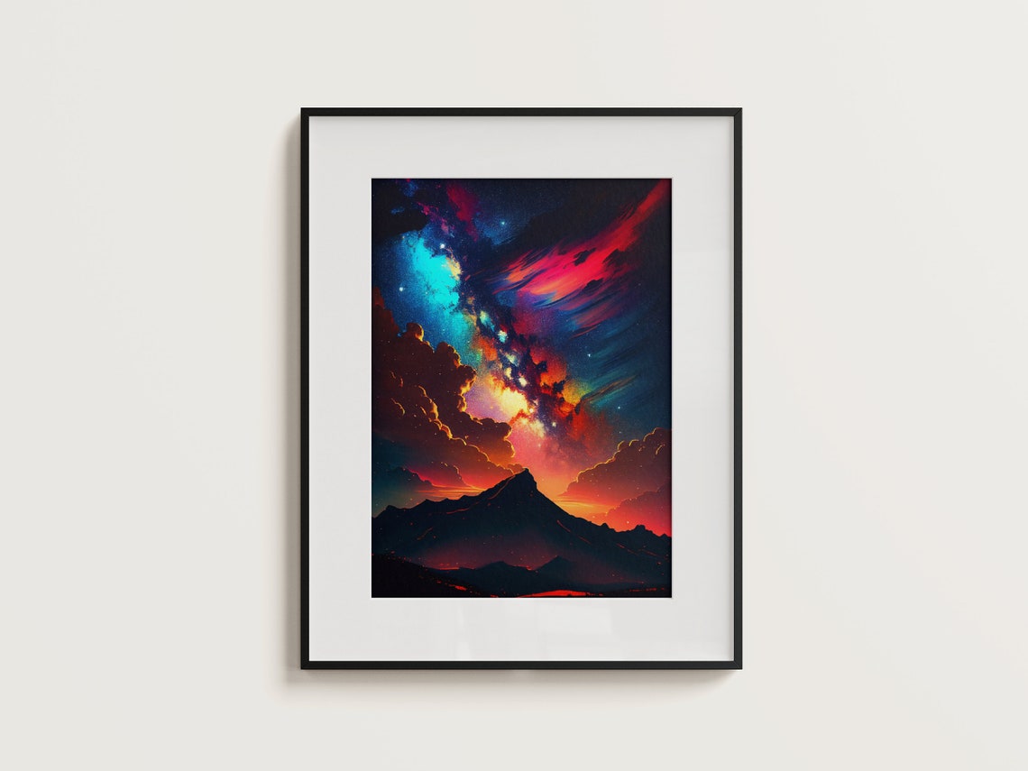 Neon Mountain Silhouette Under Vivid Cosmic Night Sky Poster - Image 3