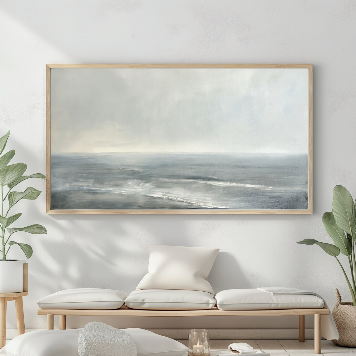 Frame Tv Art Abstract Beach Oil Painting Summer Sea Art Ocean Frame Tv Art Landscape Blue Nautical Seascape - Image 2