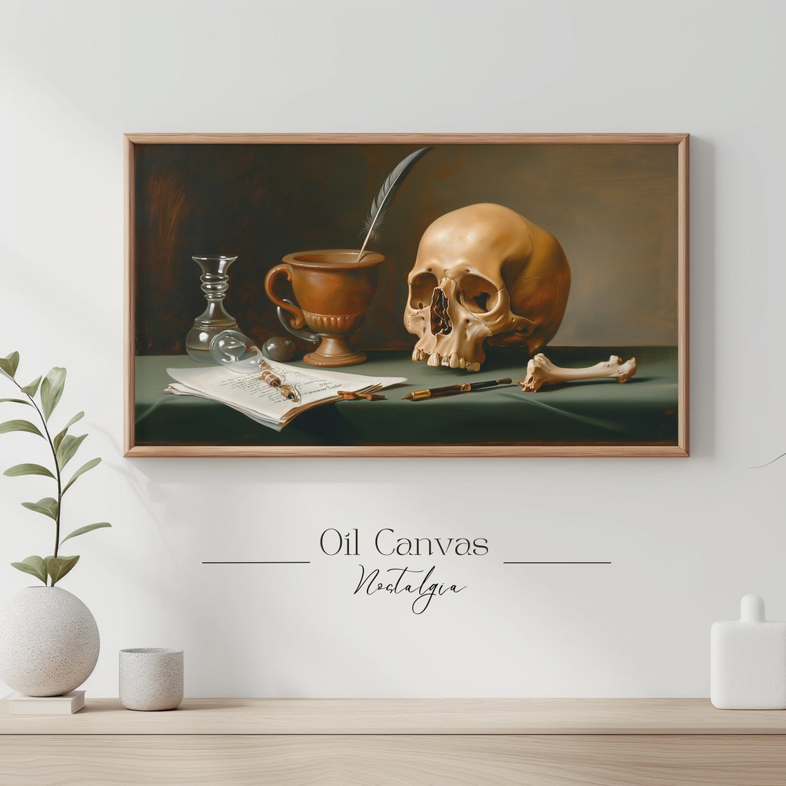 Vanitas Skull Still Life Quill Inkpot Dark Academia Gothic Wall Art - Image 3