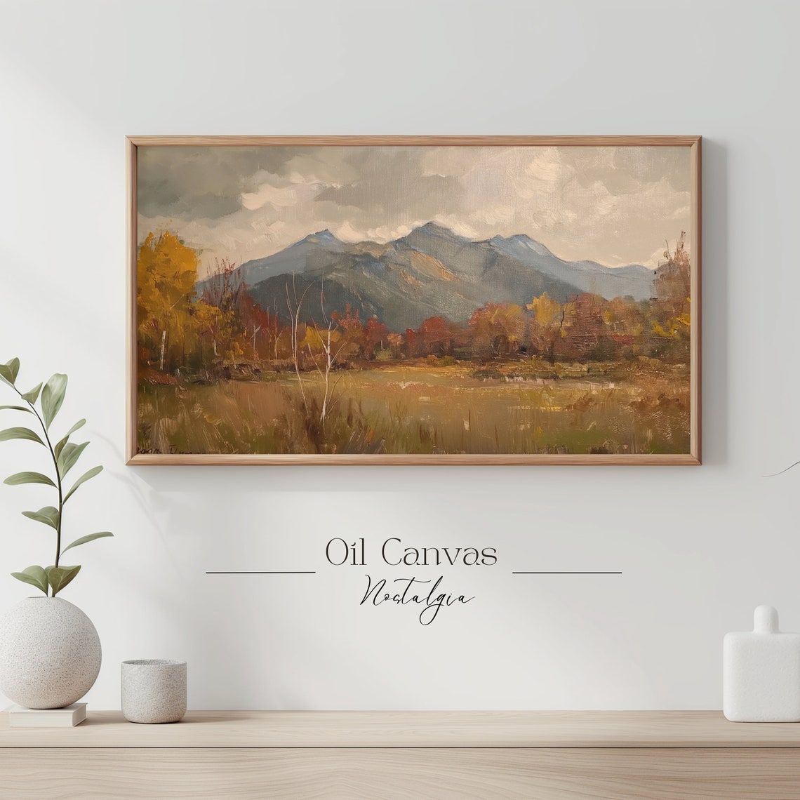 Mountain Landscape Frame Tv Art Moody Oil Painting Neutral Colours Rustic Scenery Farmhouse Decor - Image 3