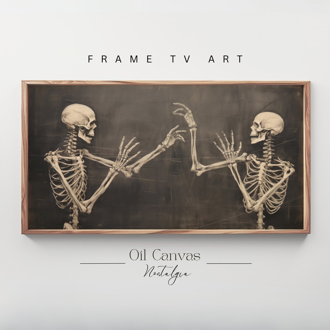 Halloween Frame Tv Art Funny Skeleton Painting Spooky Moody Decor