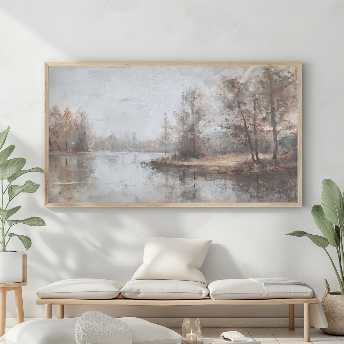 Misty Winter Lake Foggy Forest Reflections Muted Neutral Nature Poster - Image 2