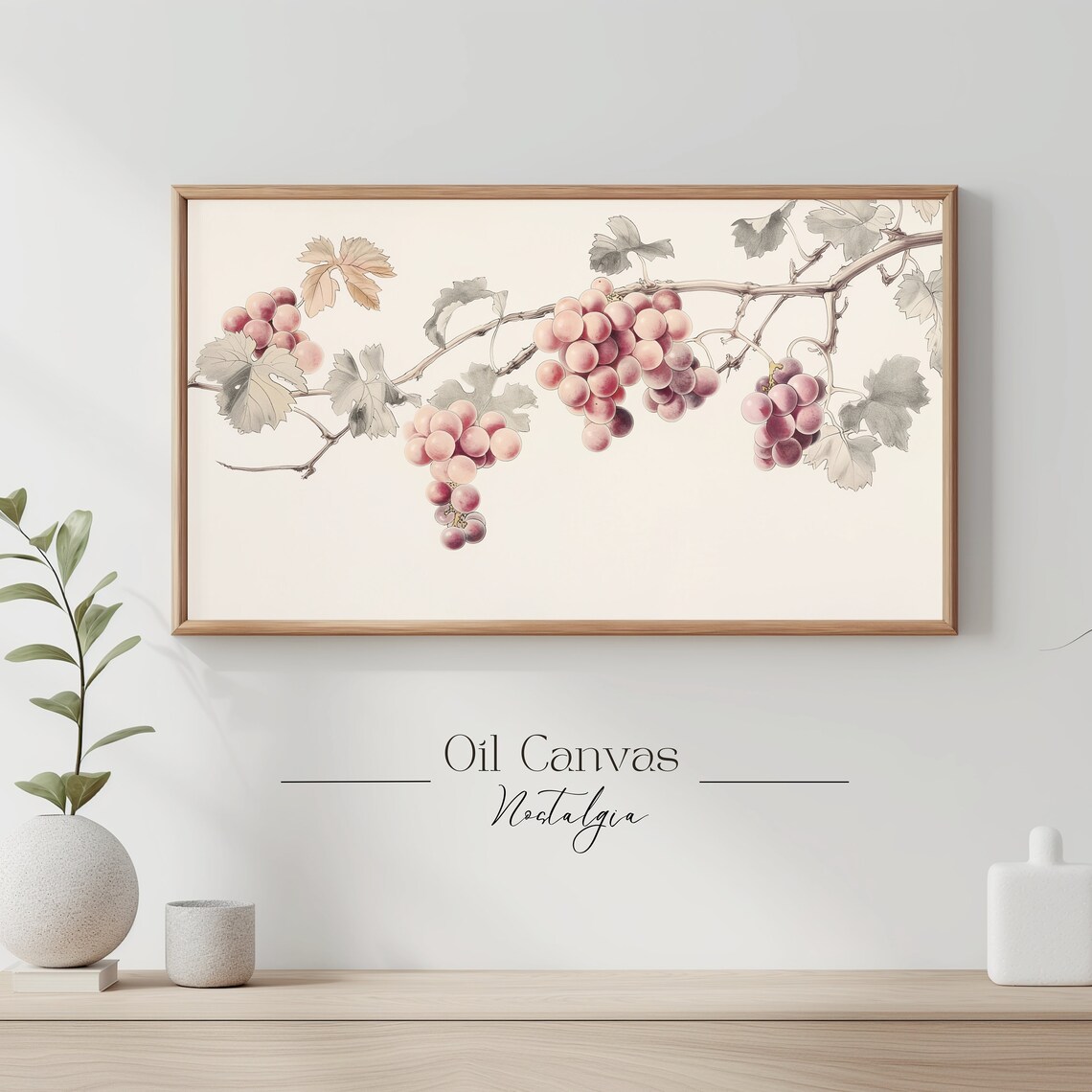 Rustic Neutral Grapes Tree Sketch Frame Tv Art Vintage Farmhouse Kitchen Art Decor Instant - Image 3