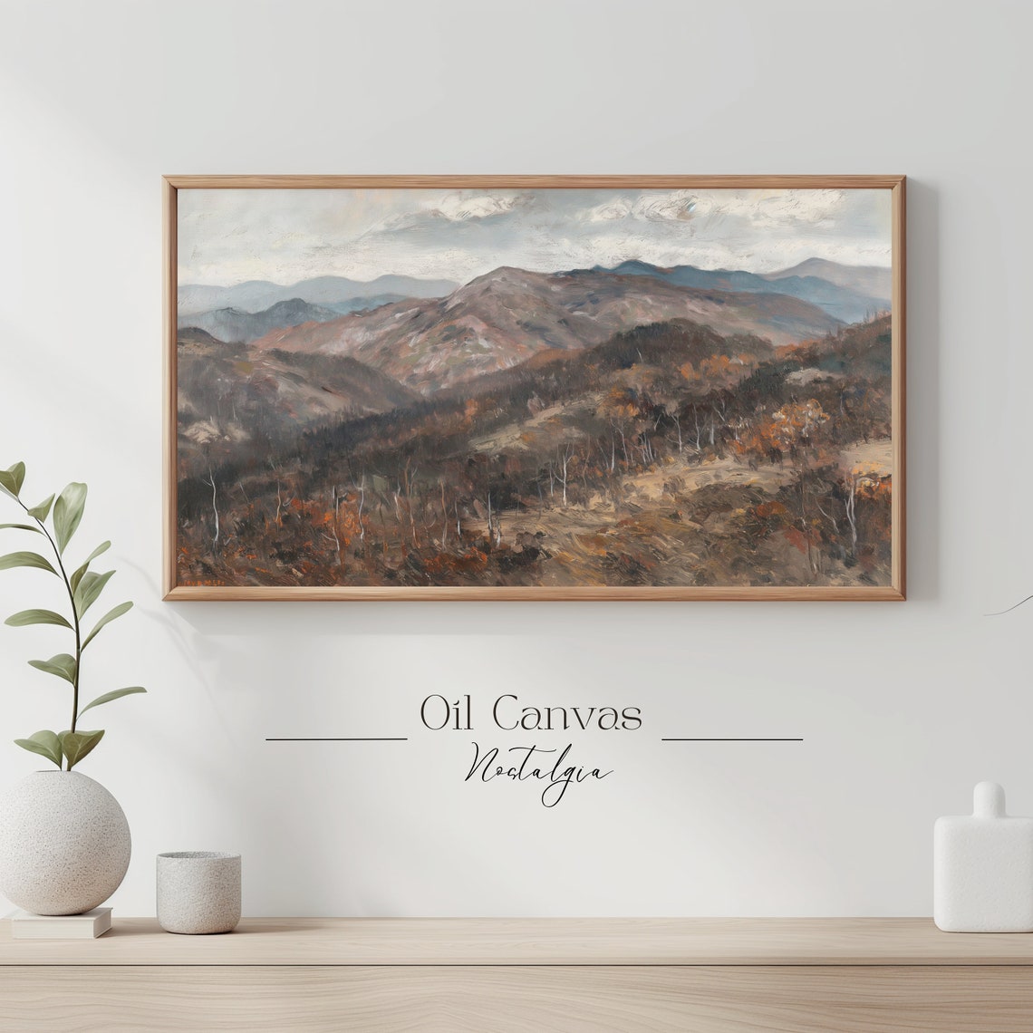 Mountain Landscape Frame Tv Art Moody Oil Painting Neutral Colours Rustic Scenery Farmhouse Decor - Image 3