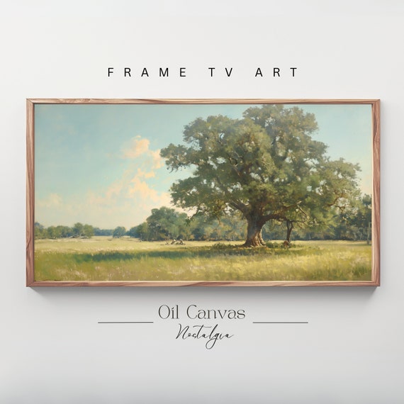 Summer Landscape Oil Painting Frame Tv Art Vintage Country Farmhouse Wall Decor