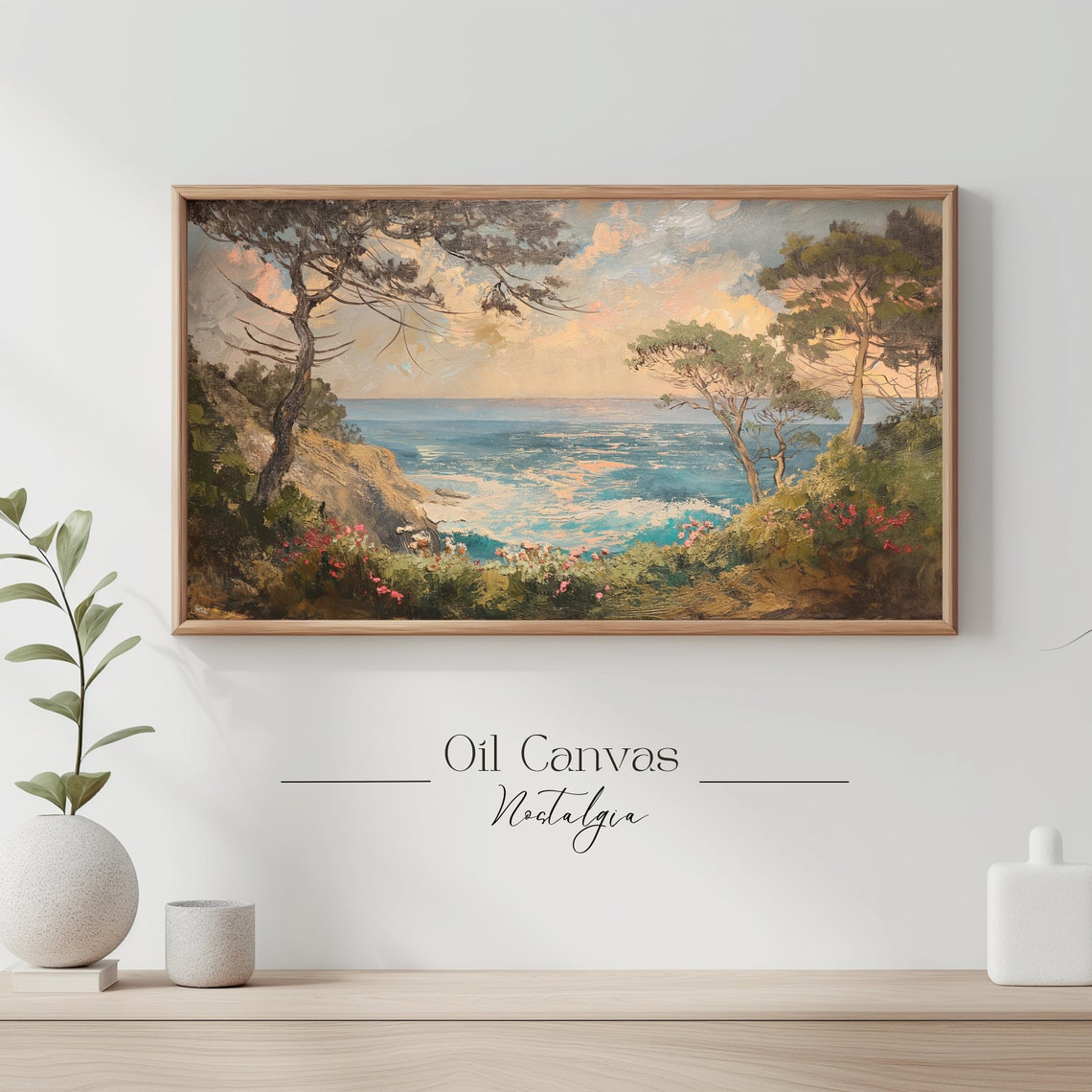 Mediterranean Coast Pine Trees Sunset Cliffs Flowers Ocean View Poster - Image 3