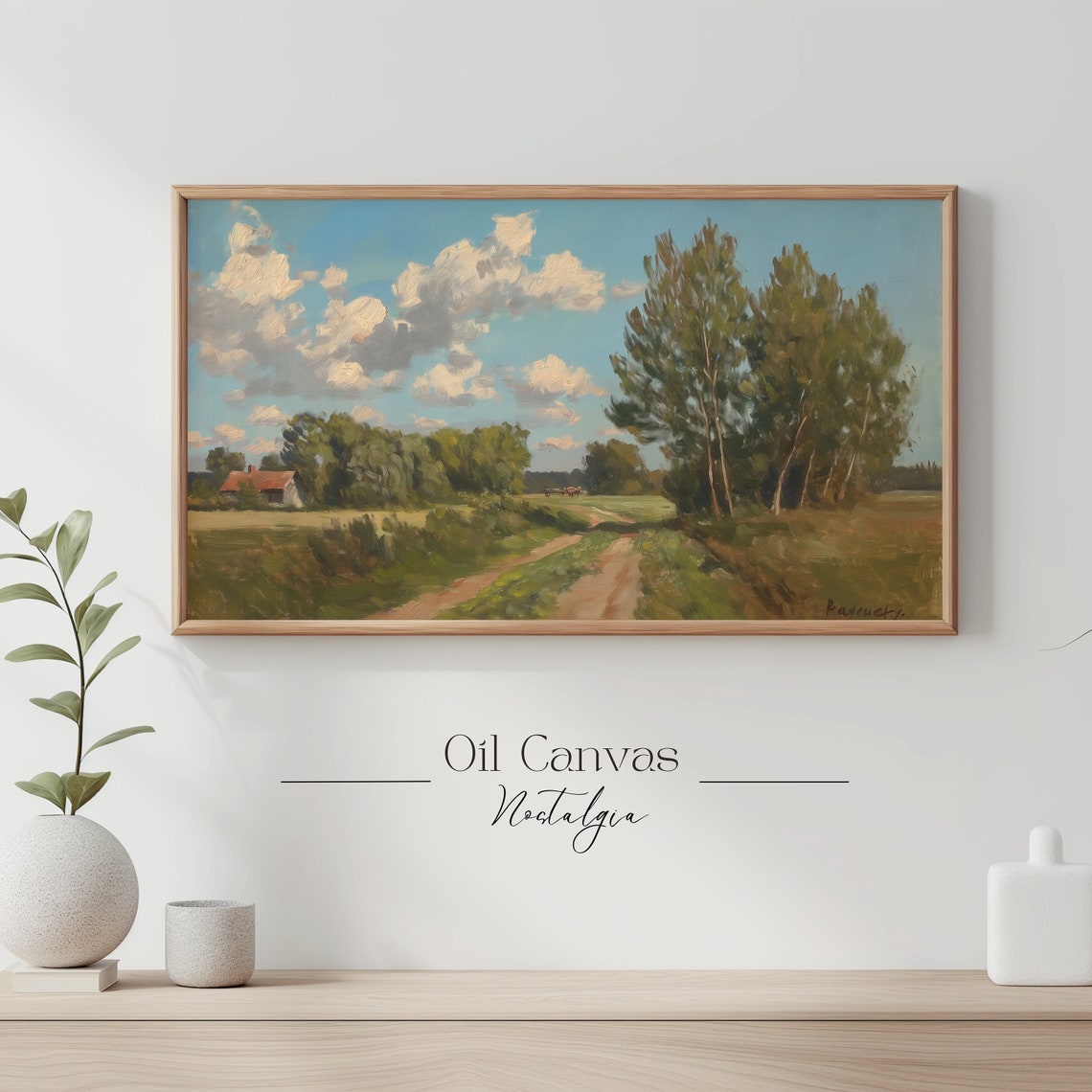 Summer Landscape Oil Painting Frame Tv Art Vintage Country Farmhouse Wall Decor - Image 3