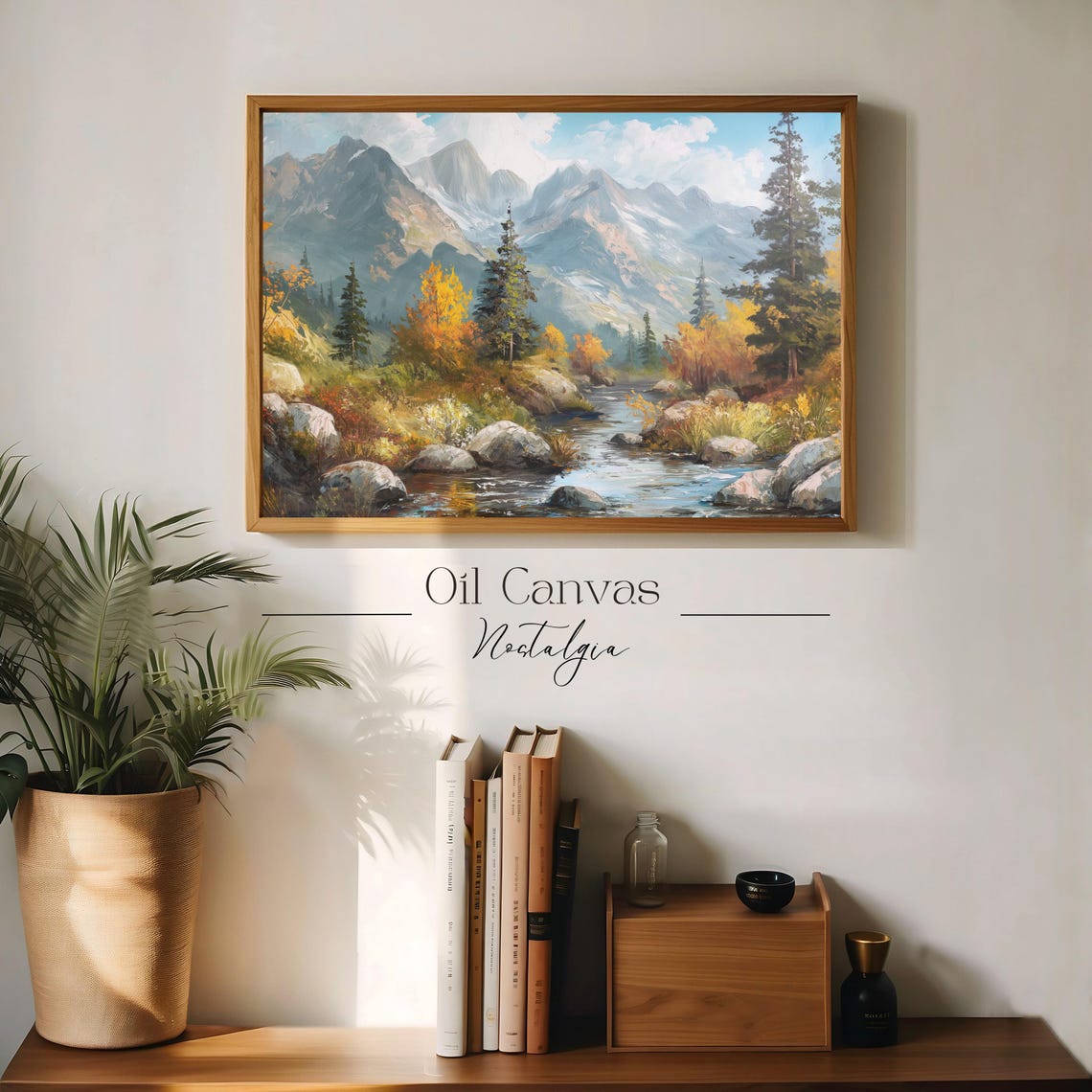 Mountain Landscape Wall Art Moody Oil Painting Neutral Colours Rustic Scenery Farmhouse Decor - Image 3