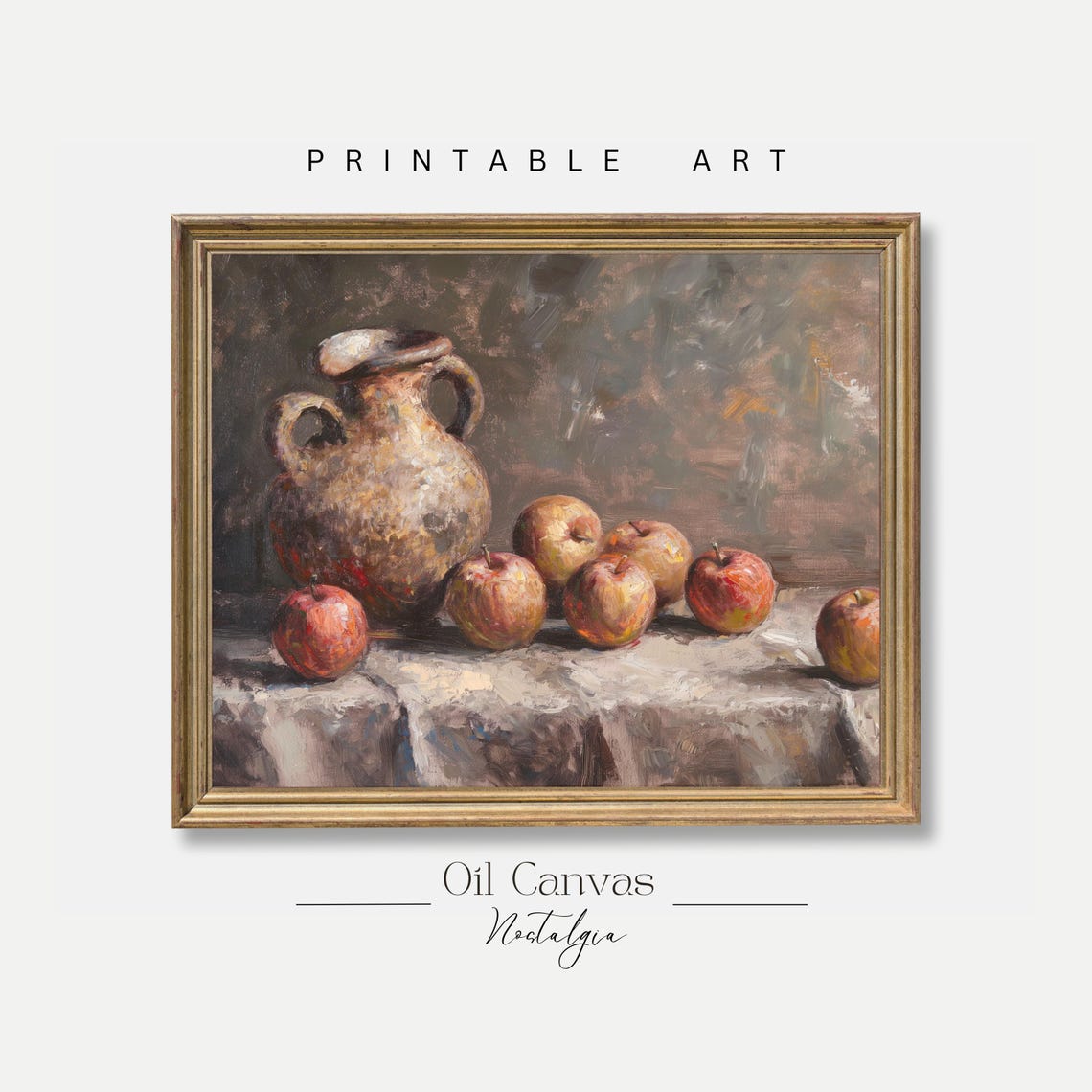 Rustic Clay Pitcher Red Apples Vintage Still Life Oil Painting Poster