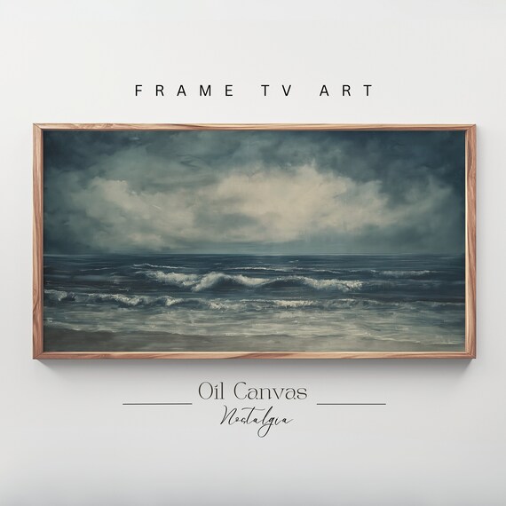 Frame Tv Art Abstract Beach Oil Painting Summer Sea Art Ocean Frame Tv Art Landscape Blue Nautical Seascape