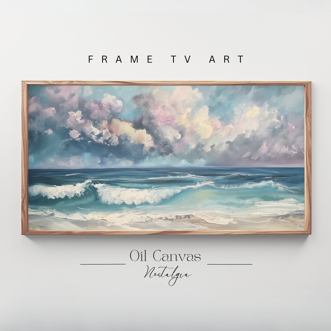 Turquoise Ocean Waves Pastel Sunset Clouds Vintage Seascape Poster