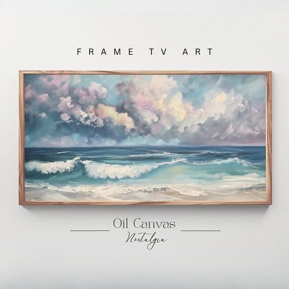 Frame Tv Art Abstract Beach Oil Painting Summer Sea Art Ocean Frame Tv Art Landscape Blue Nautical Seascape
