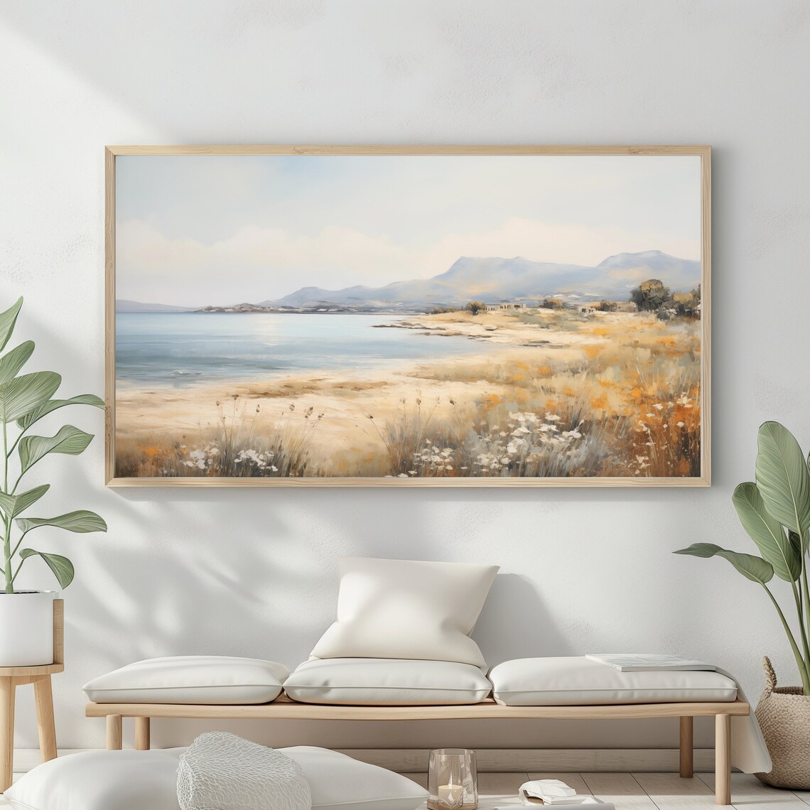 Frame Tv Art Vintage Beach Oil Painting Summer Sea Art Ocean Frame Tv Art Costal Landscape Blue Nautical Seascape - Image 2
