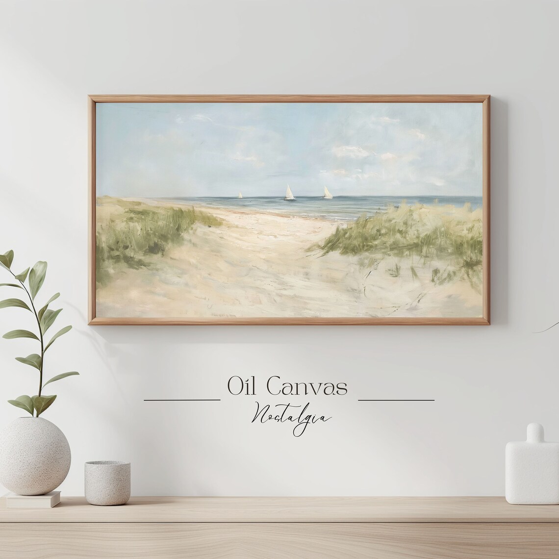 Frame Tv Art Vintage Beach Oil Painting Summer Sea Art Ocean Frame Tv Art Costal Landscape Blue Nautical Seascape - Image 3