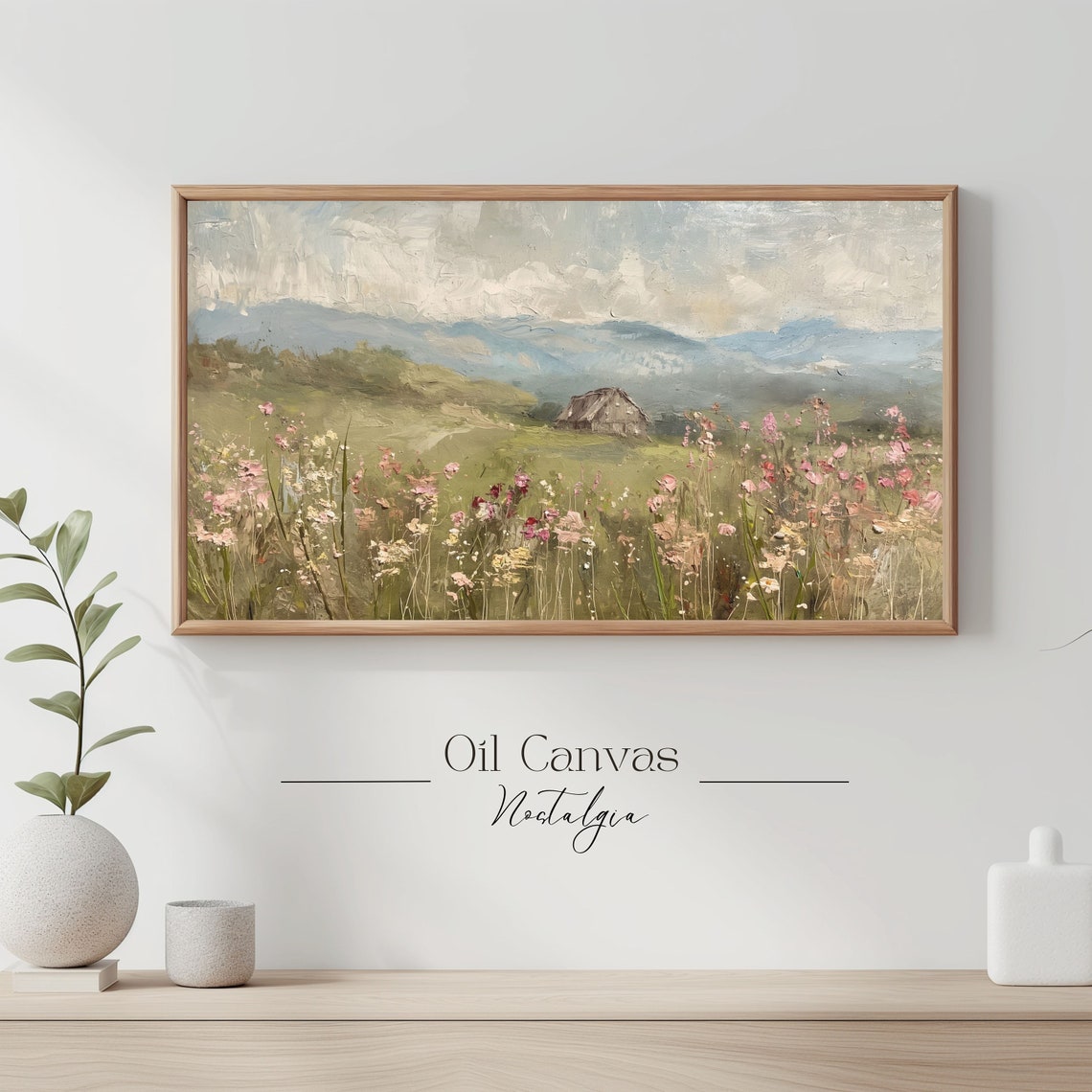 Frame Tv Art Rustic Mountain Landscape Vintage Nature Mountain Oil Painting Rustic Cabin Decor - Image 3
