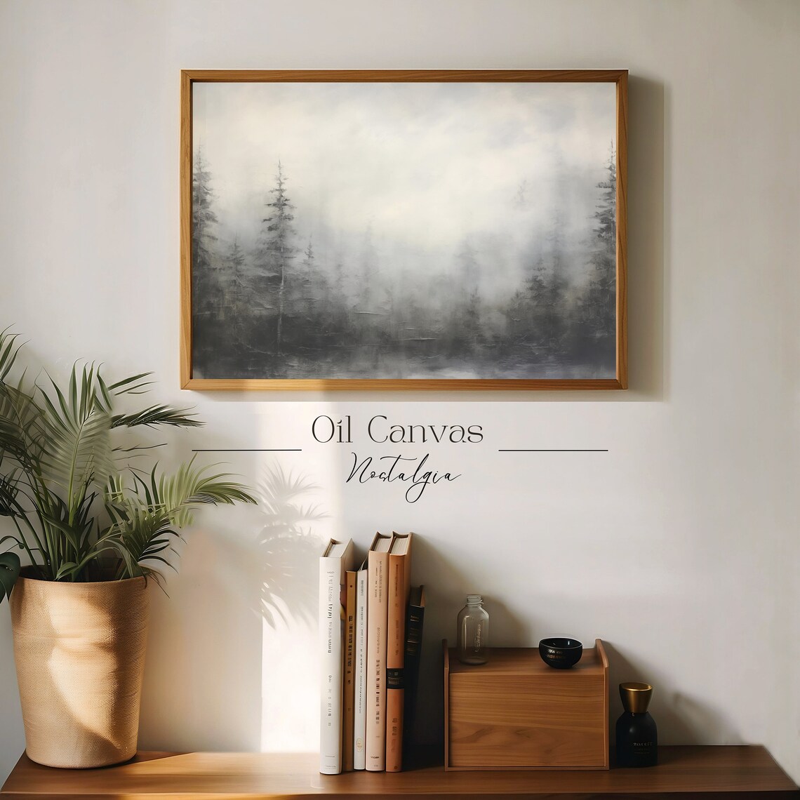 Foggy Pine Forest Moody Grayscale Trees Mysterious Dark Nature Art Poster - Image 3