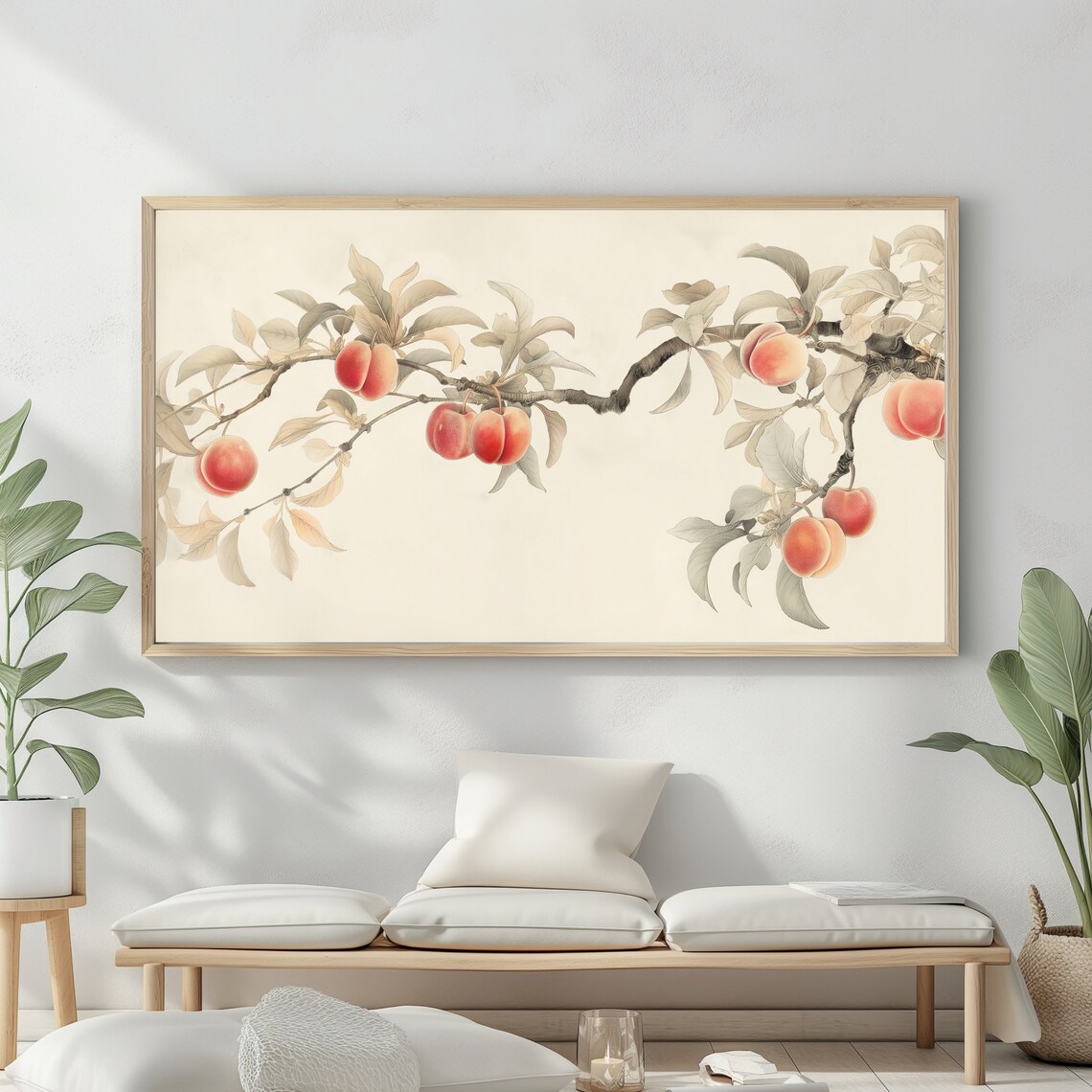 Rustic Neutral Peaches Tree Sketch Frame Tv Art Vintage Farmhouse Kitchen Art Decor Instant - Image 2