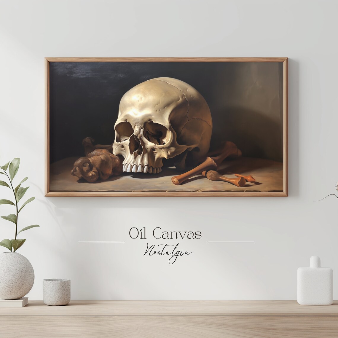 Skull With Bones Dark Academia Still Life Moody Chiaroscuro Vintage Halloween Poster - Image 3