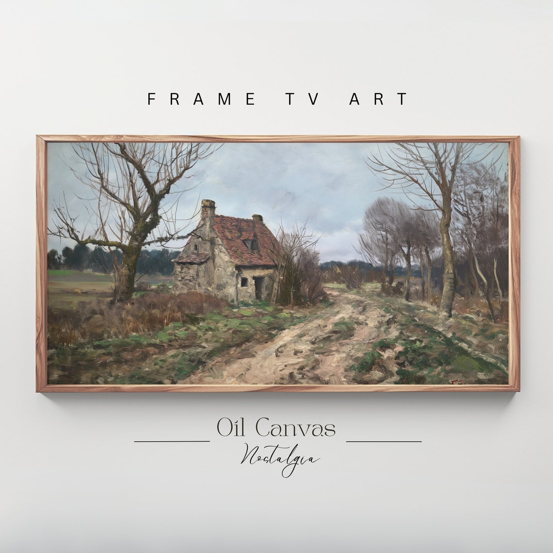 Old Stone Farmhouse Red Roof Bare Trees Vintage French Country Poster