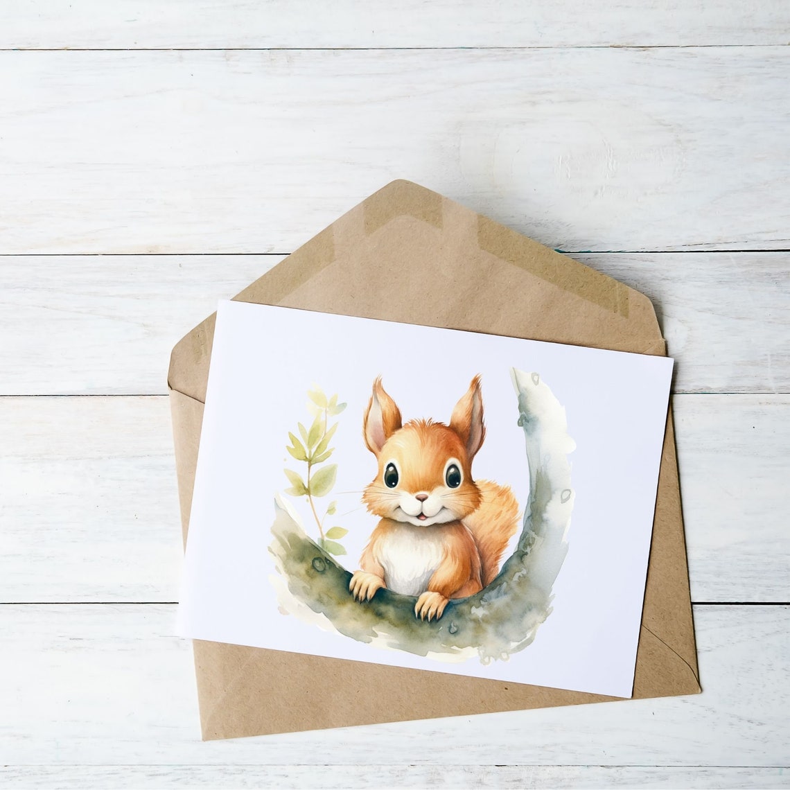 Adorable Red Squirrel Watercolor Curved Tree Branch Nursery Poster - Image 5