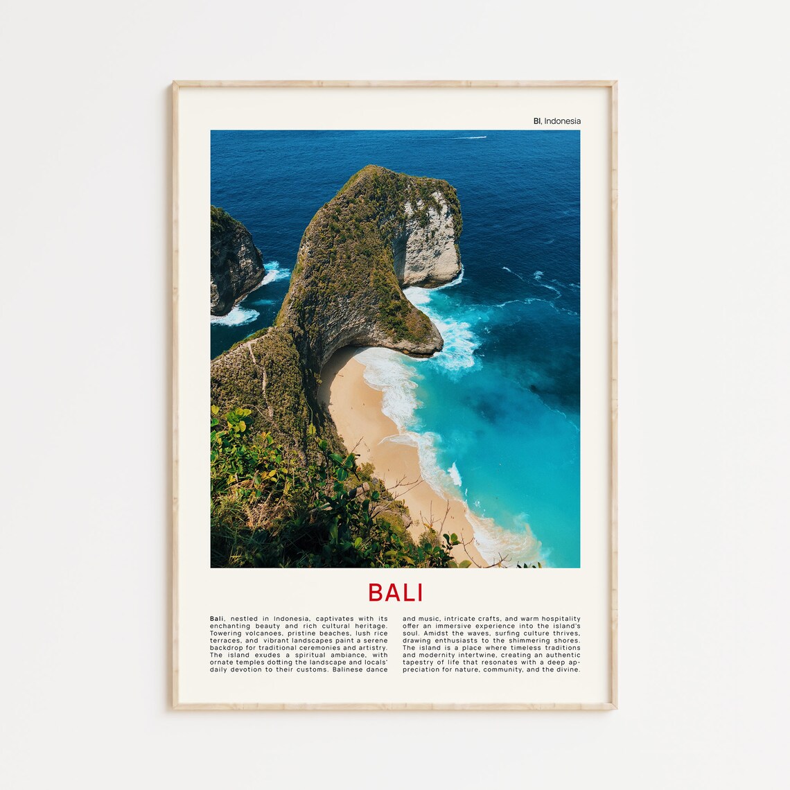 Bali Kelingking Cliff Beach Aerial Turquoise Water Travel Poster