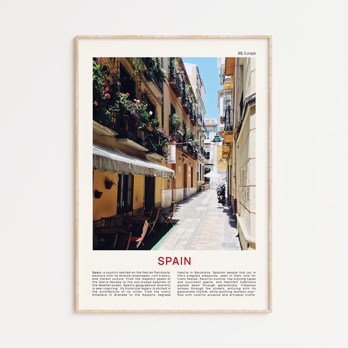 Sunny Spanish Old Town Street with Flower Balconies Travel Poster
