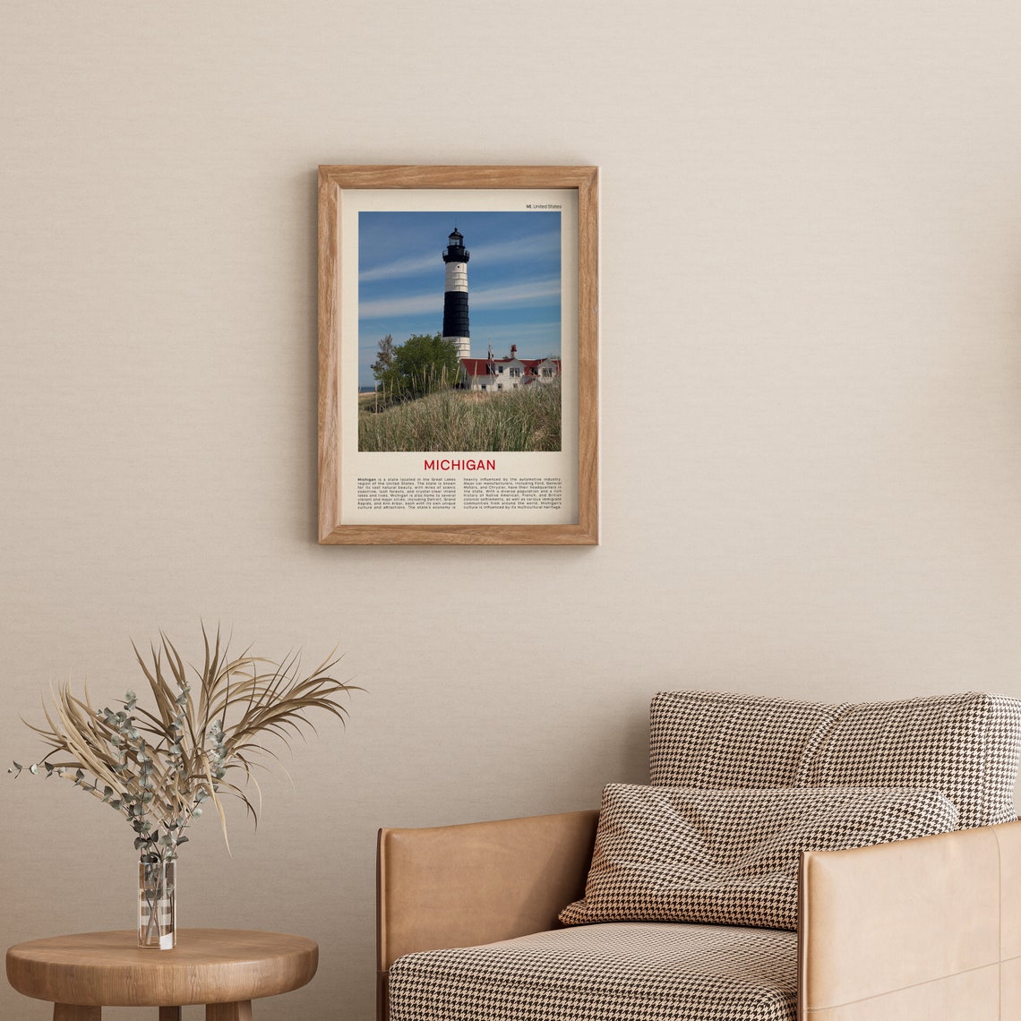Michigan Lighthouse Black And White Tower Great Lake Photo Poster - Image 3