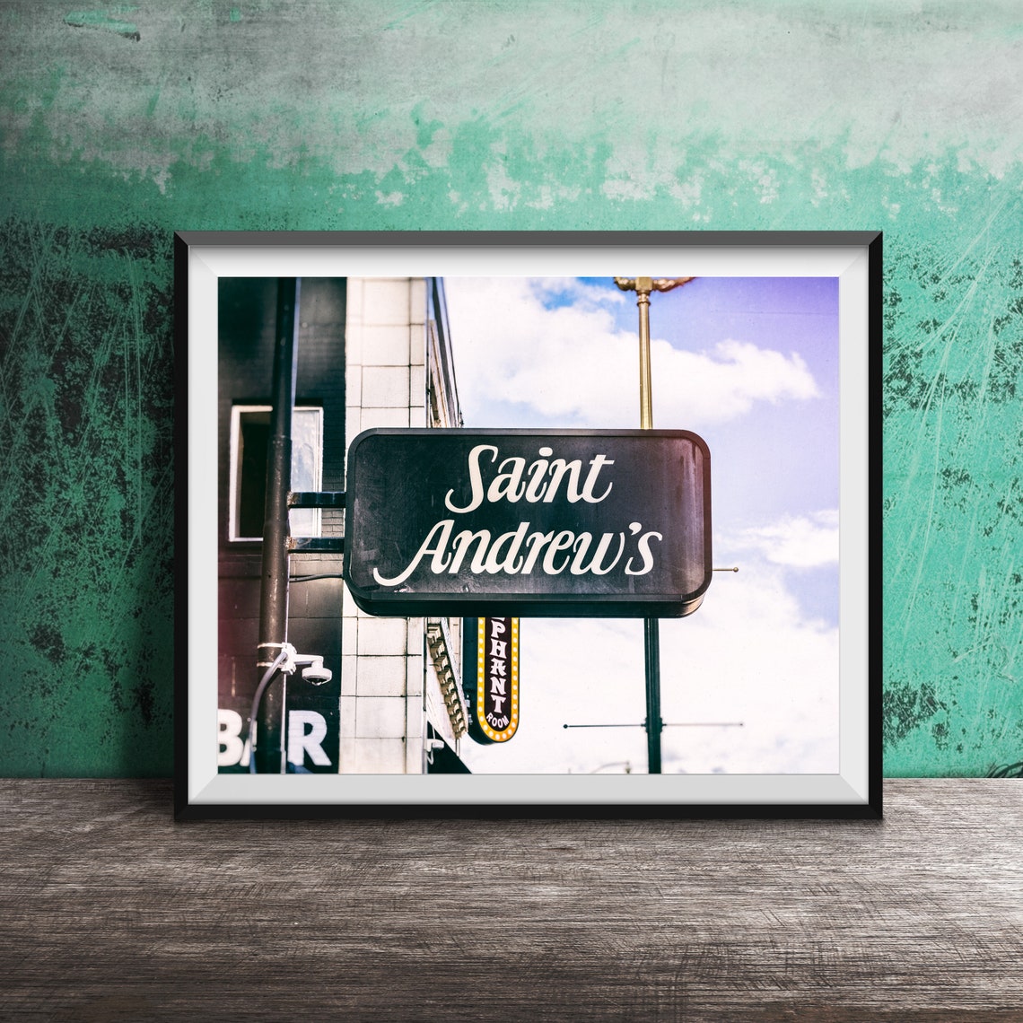 Saint Andrew's Vintage Script Bar Sign Night Photography Poster