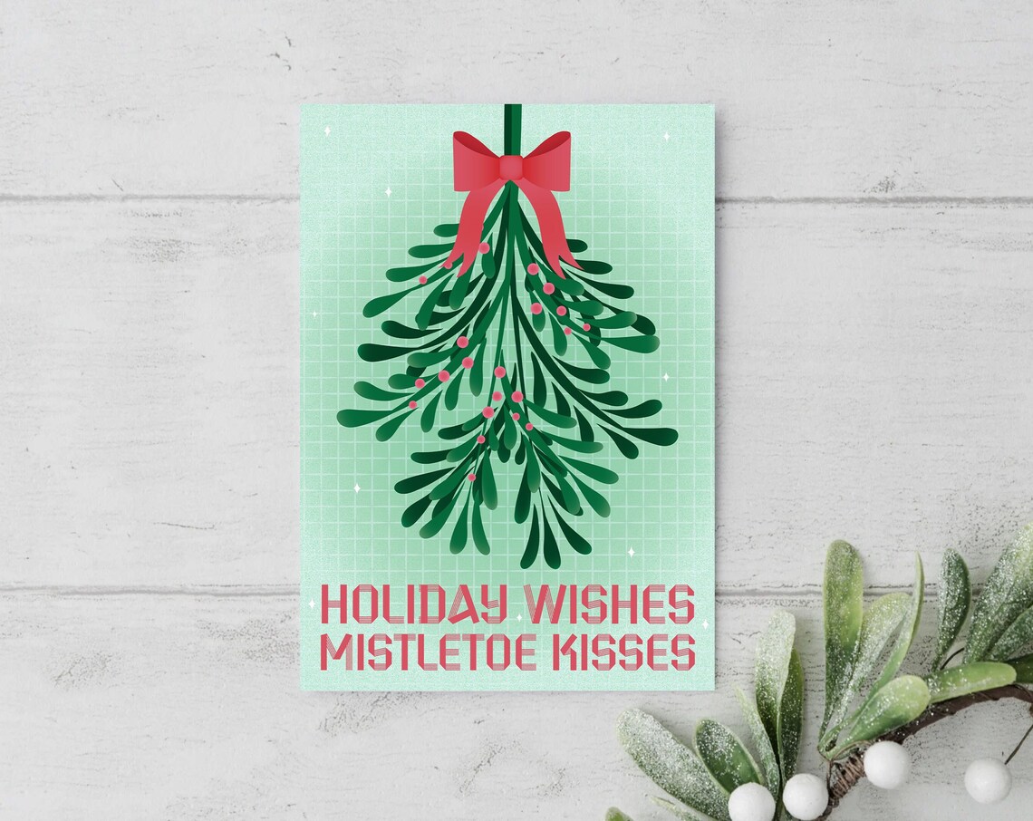 Mistletoe Kisses Mint Green Holiday Wishes Christmas Art Poster
