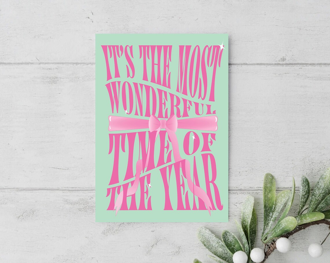 Most Wonderful Time of the Year Pink Retro Christmas Art Poster